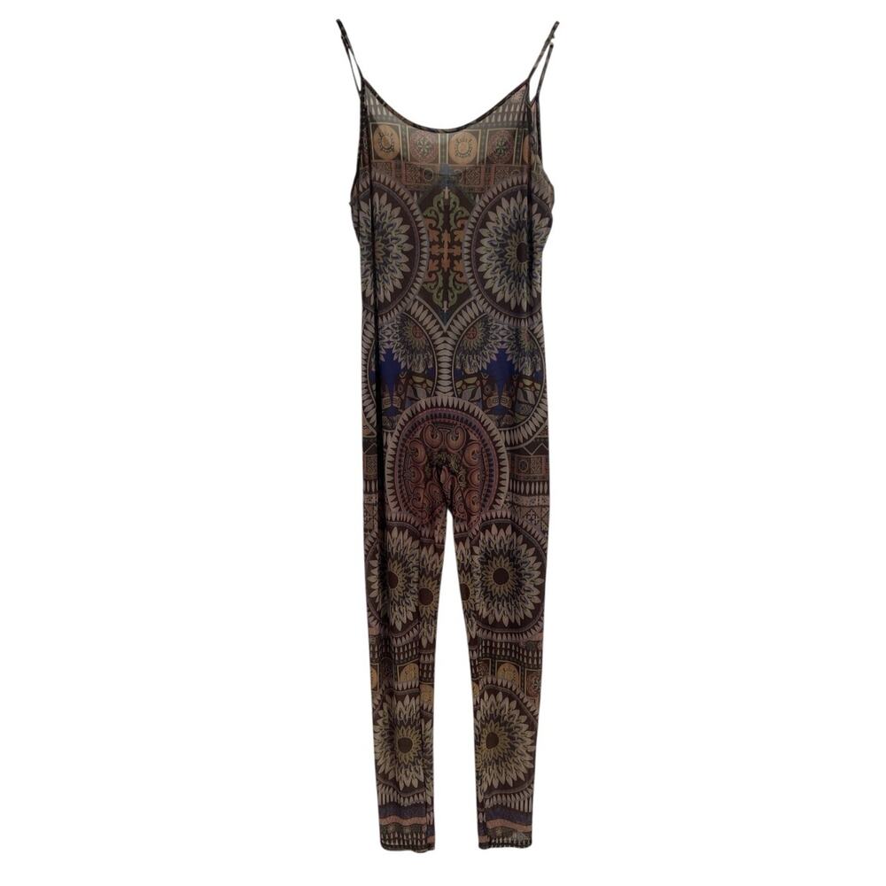 K + Glam Earth Tone Patterned Sheer Jumpsuit 3X Made In The USA